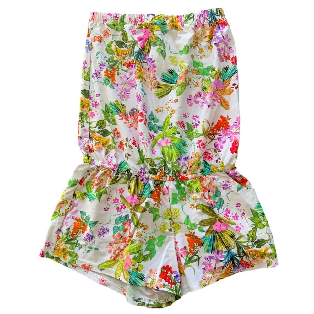 Shoshanna White Botanical Floral Strapless Romper‎ Swim Cover Up Small S